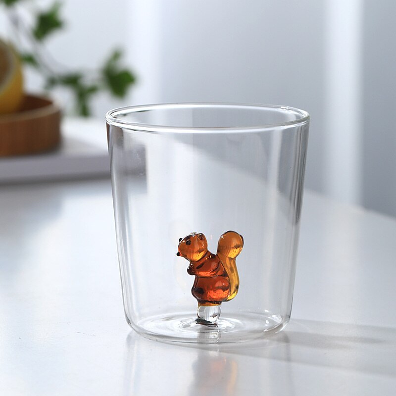 3D Animal Glass Water Cup Cute Modeling Household Simple Glass Coffee Juice Drink Milk Cup Home Desktop Accessories: Squirrel
