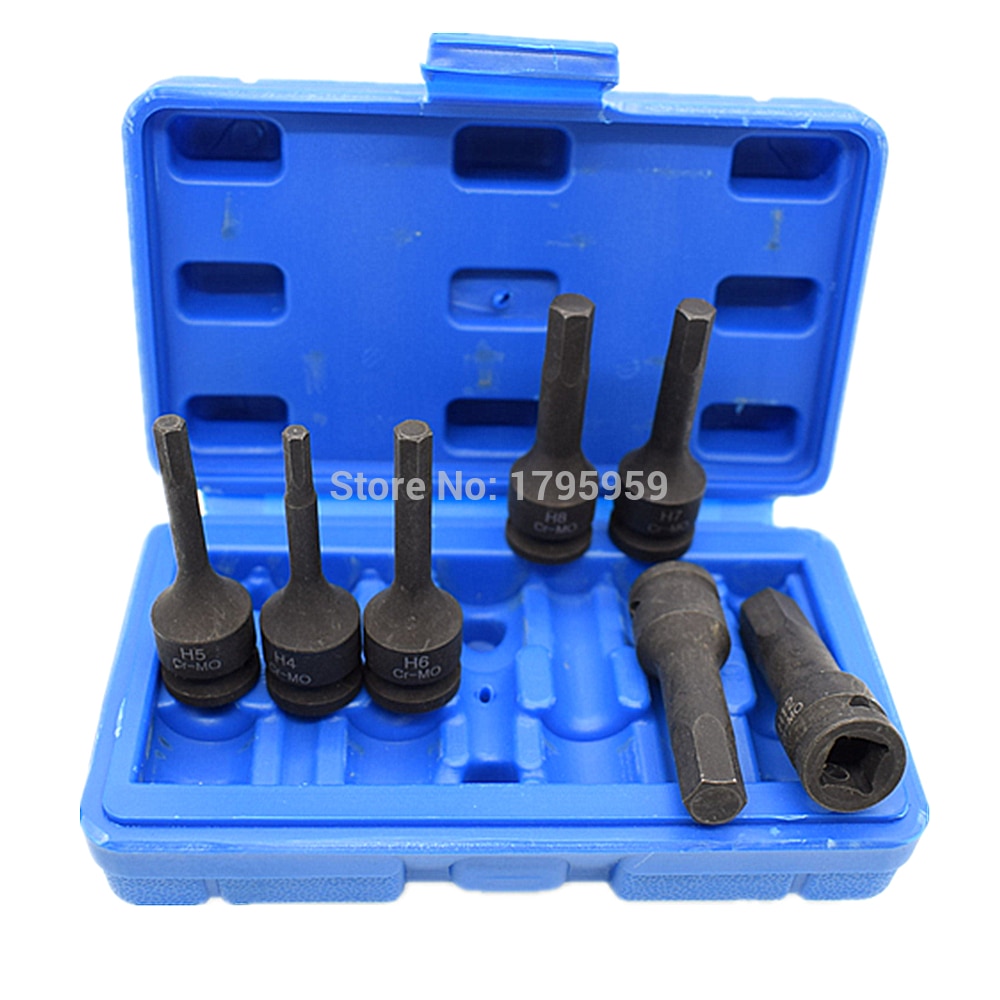 3/8 "Vierkante Drive Impact Socket 7 Stuk Hex Key Socket Set H4 H5 H6 H7 H8 H10 H12 (4mm-12mm) cr-Mo Metrische Allen Bit 60mm Lange