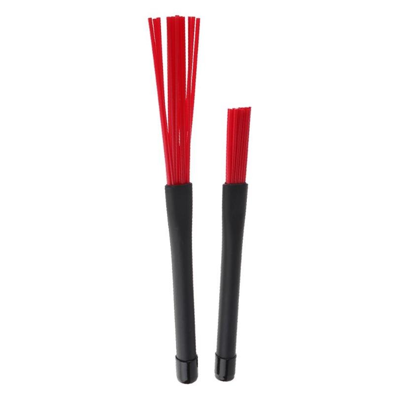 2 Stks/set Nylon Jazz Drum Borstels 23Cm Drum Sticks Percussie Drumsticks Met Rubberen Handgrepen Muzikale Accessoires: Red