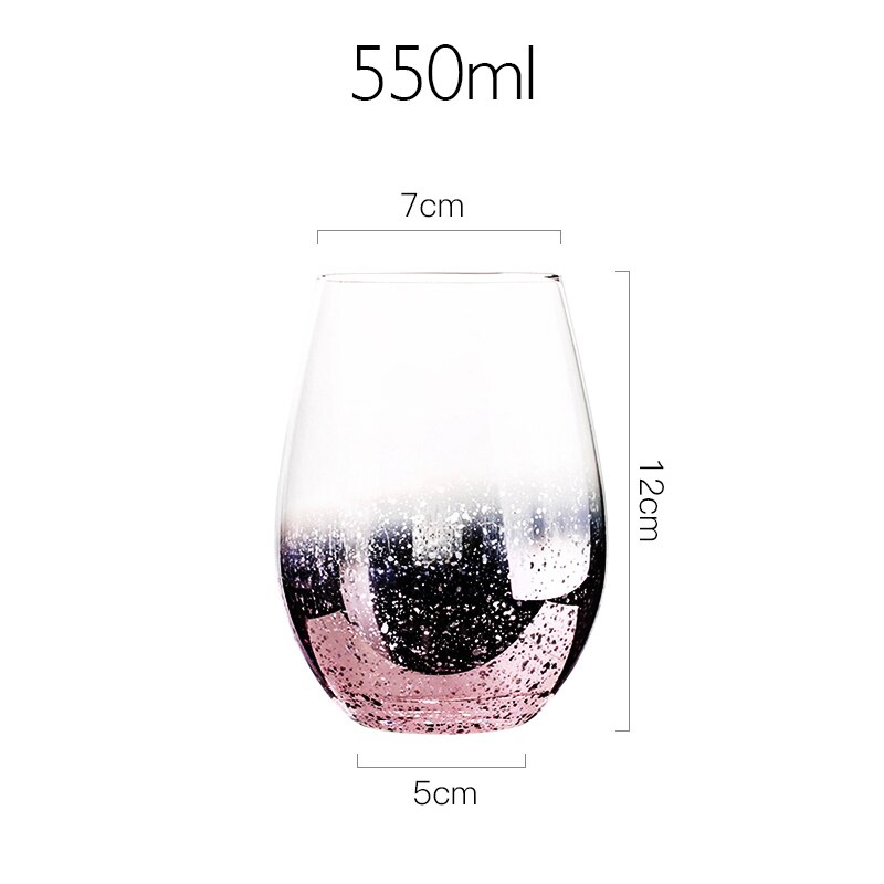Vasos de cristal con revestimiento de cielo estrellado, 550ml de Color de vasos de agua, para el hogar, gran barriga, leche, zumo, café, batidos, cerveza: STARRY SKY PINK