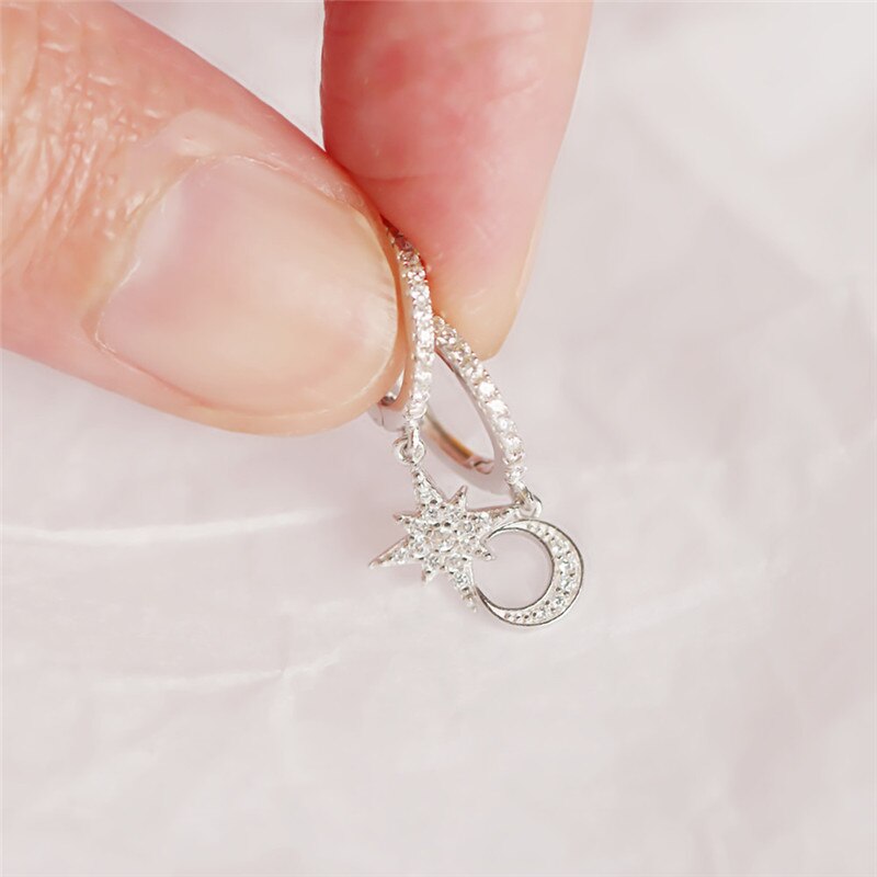 Ying Vahine 100% Plata de Ley 925, Pendientes colgantes asimétricos de luna y estrella para mujer