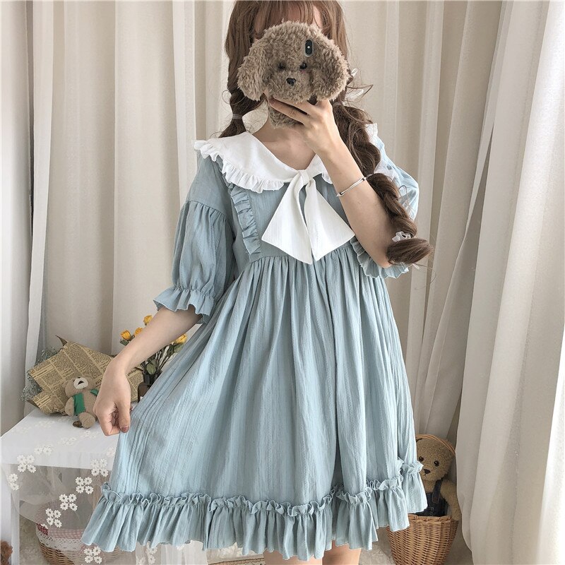 Été Lolita robe japonais Kawaii vêtements lanterne manches mignon bleu/vert Lolita vêtements thé robes de fête pour les femmes VO720: Bleu