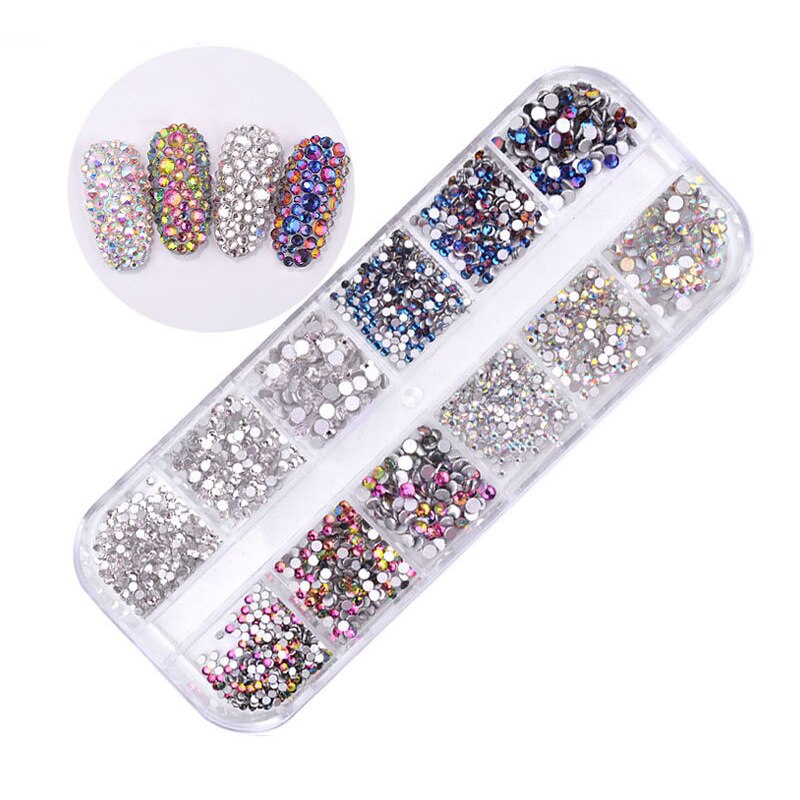 1 låda glitter naglar strass multi size flat-back ab kristaller stenar 3d berlocker diy tips nagelkonst dekorationer glänsande diamanter: A4