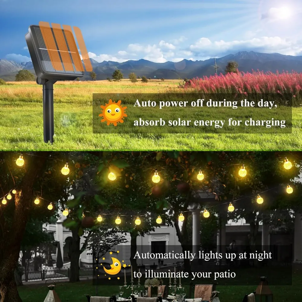 Guirlande lumineuse solaire Globe en cristal, 100 LED, guirlande lumineuse féerique, décoration de fête de noël et d'halloween, pour jardin