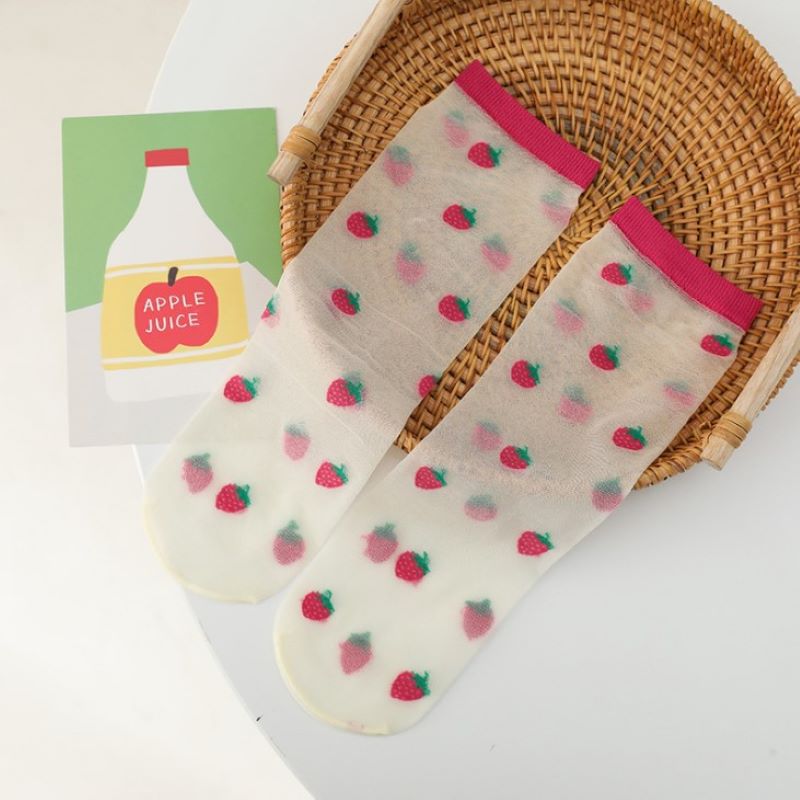 Sokken Zomer Lente Mesh Pasgeboren Baby Meisjes Kids Voor Zomer Badstof Katoen Sokken Prinses Kniehoge Lange Sokken: strawberry