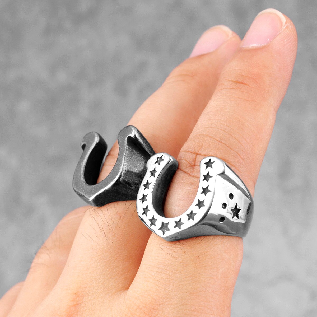 Anillos de acero inoxidable en forma de U con de herradura para hombre, estilo Punk Hip Hop para hombre y novio, joyas de motorista, ,