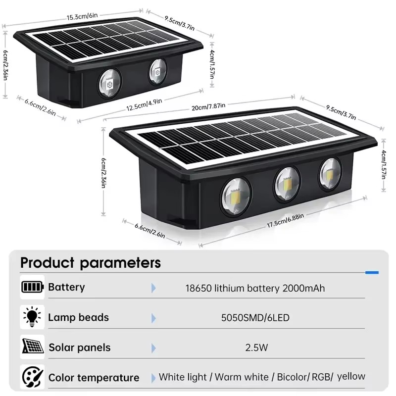 Zonne-buiten waterdichte led-verlichting op en neer zonne-wandlampen schemering tot zonsopgang veranda verlichting decor voor garage tuin dek tuin