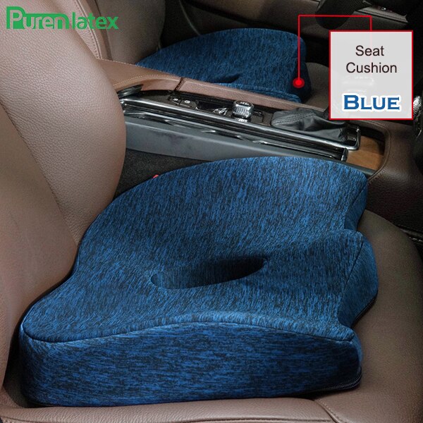 Purenlatex Auto Seat Cushion Memory Foam Orthopedic Pillow for Office Car Pad and Coccyx Cushion for Sciatica & Back Pain Relief: Blue 1 Piece Set