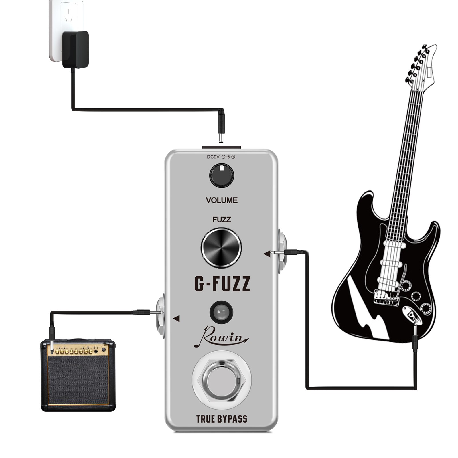 Rowin lef -322 g- fuzz pedal guitar effekt true bypass