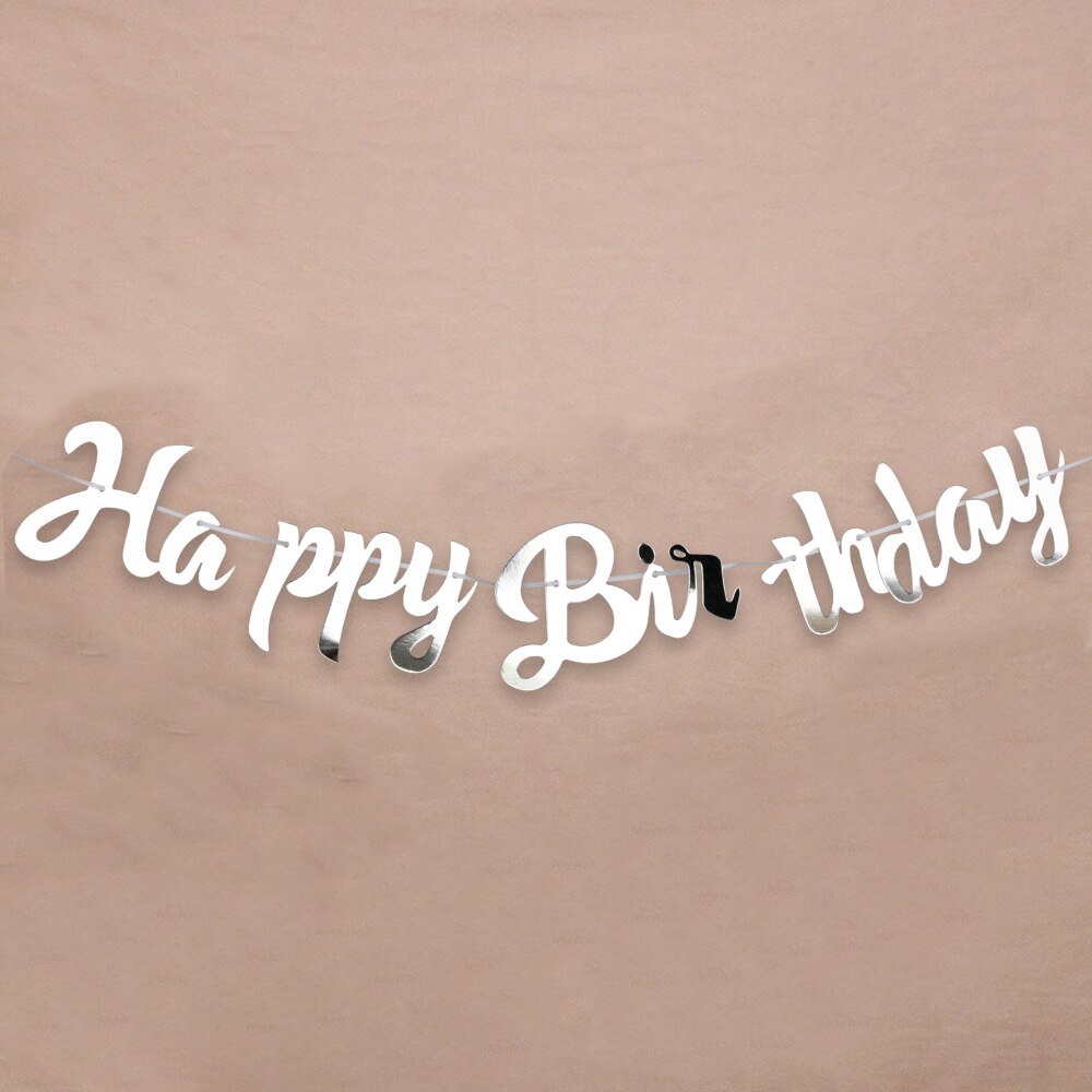Grattis på födelsedagen banderoll bunting hängande flagga girland party dekor banner guld silver spegel papper pojke flicka baby födelsedag tecken: Silver-