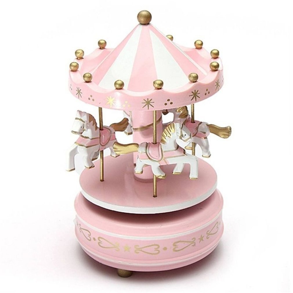 Caja de música de madera Merry-Go redonda para niños y bebés, juguete de decoración para el hogar, carrusel, caja de música, de Navidad, boda y cumpleaños