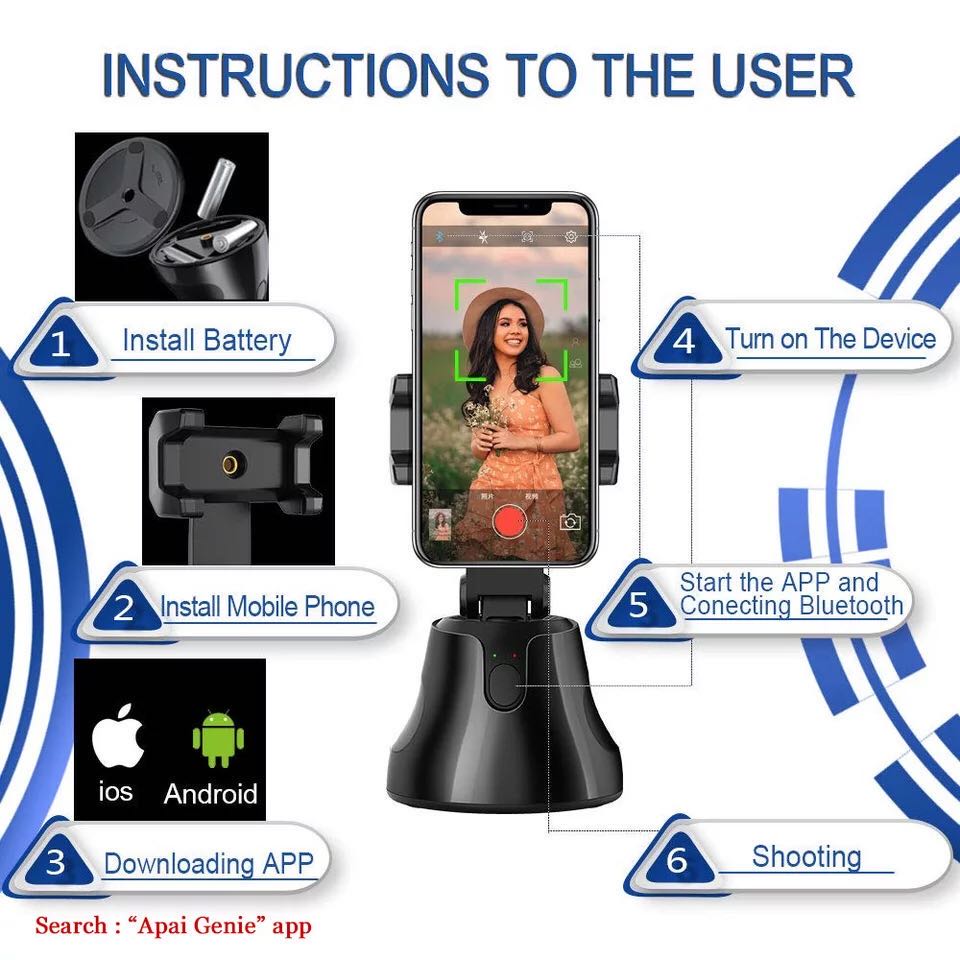 Palo de Selfie para disparo inteligente, portátil, automático, con rotación de 360 °, dispositivo de seguimiento facial, soporte para teléfono con cámara vlog