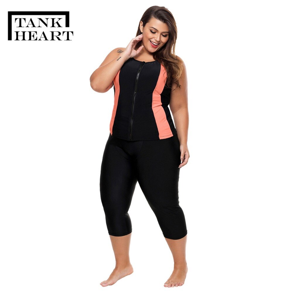 Tank Hart Zwarte rits Biquini Plus size badmode Vrouwen tankini Set Sport Tweedelige Badpak met Shorts badpak tankini XXXL