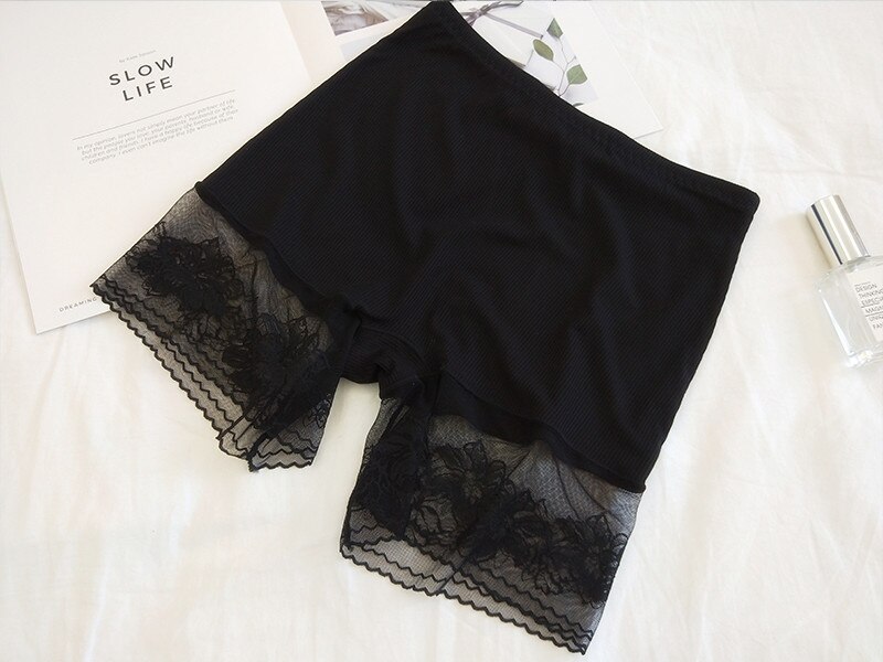 Women Safety Shorts Lace Breathable Boy Shorts Lady Seamless Underwear Short Pants Under Skirts Shorts: 1pc black