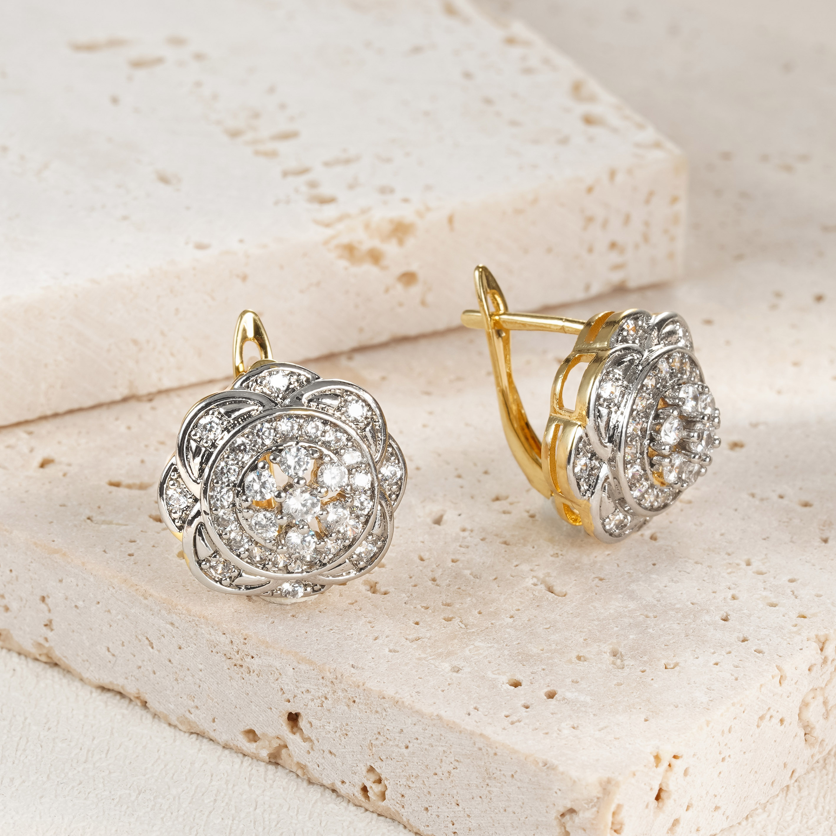Rose ingelegde vermiculitis set ring oorbellen Koper verkoperd 14K gouden mode-sieraden festival dagelijkse accessoires: Licht Geel Goud Kleur