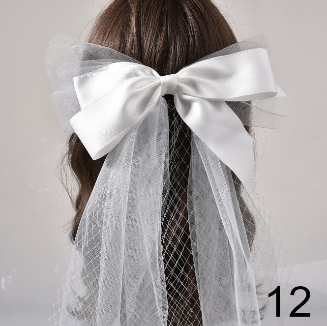 White Face Veils Bridal Big Bowknot Headband Net Birdcage Veil Charming Wedding Party Hair Accessories Fascinator: 12 length35cm