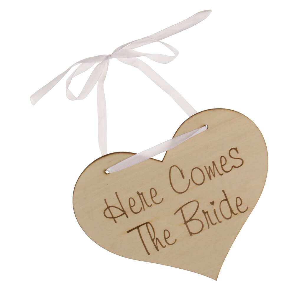 Here Comes The Bride Sign Heart Wood Page Boy Wedding Day Props