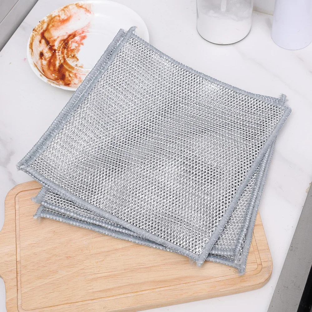 Paño de limpieza de alambre de acero grueso, 20/2 Uds., doble capa, antiadherente, aceite, hierro, Dishrag, cocina, olla, platos, paños, trapos