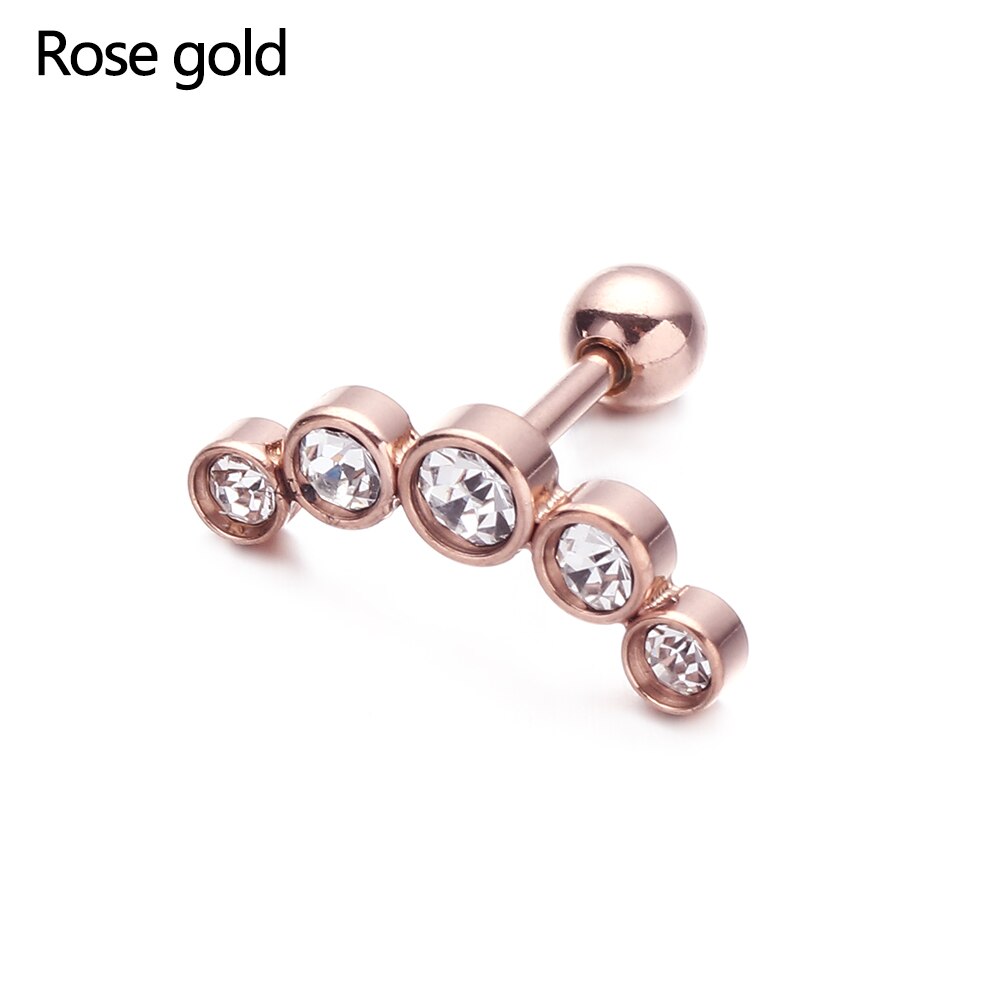 1PC Knorpel Helix Tragus Stud Ohrringe Ohr Nagel Edelstahl Bar Piercing Kristall Körper Schmuck Zubehör: Rose Gold Farbe