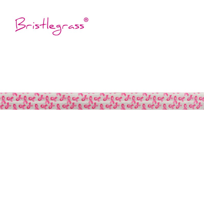 Bristlegrass 5 yard 5/8 " 15mm roze borstkanker bewustzijn print vouw over elastische foe spandex satijnen band tutu jurk naaien afwerking