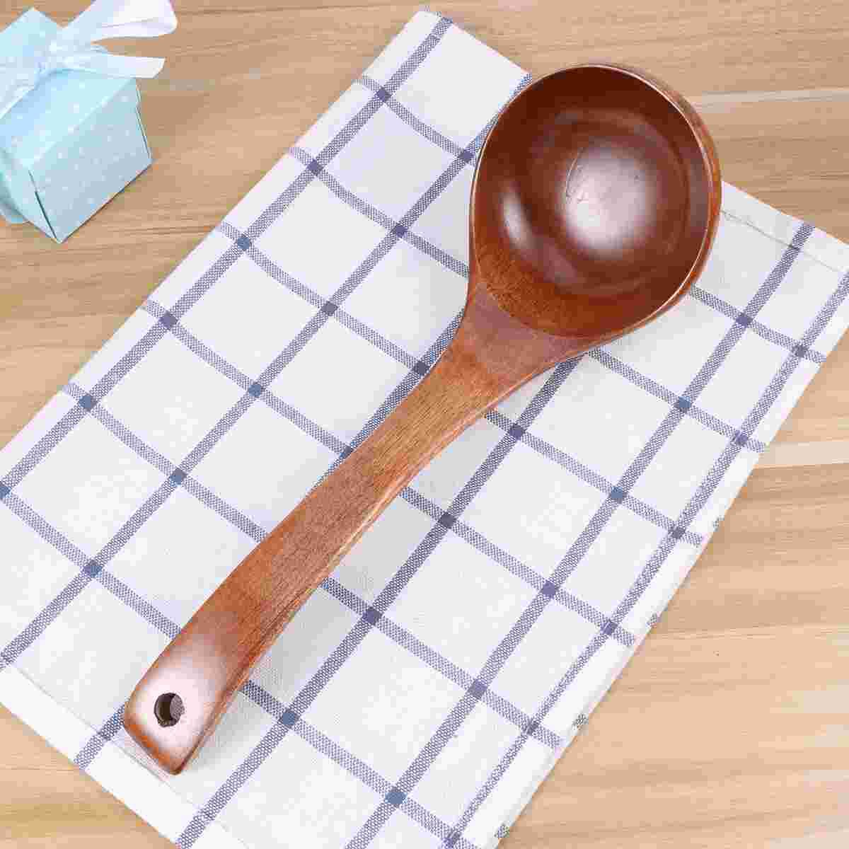 Healthy Wooden Long Handle Soup Ladle Cooking Spoons Kitchen Utensils 28cm
