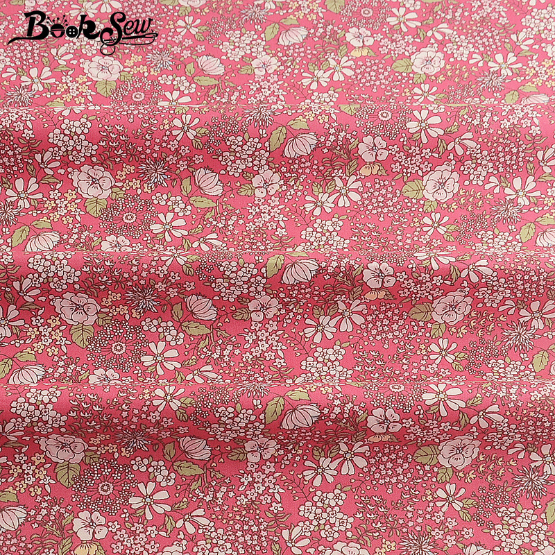 Booksew Tissu Tecido Printed Floral DIY 100% Cotton Pink Twill Sewing Textile Fabric Meter DIY Dress Material Telas Por Metro