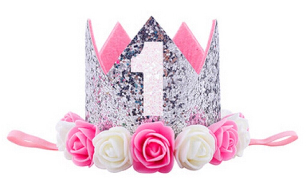 Citgeett barn baby 1st bursdag lue glitter krone blomst hode hårbånd fest hodeplagg floral nydelig en søt: B