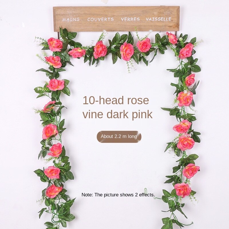 2.2m Silk Artificial Roses Flowers Rattan String Vine with Green Leaves For Home Wedding Garden Decoration Hanging Garland Wall