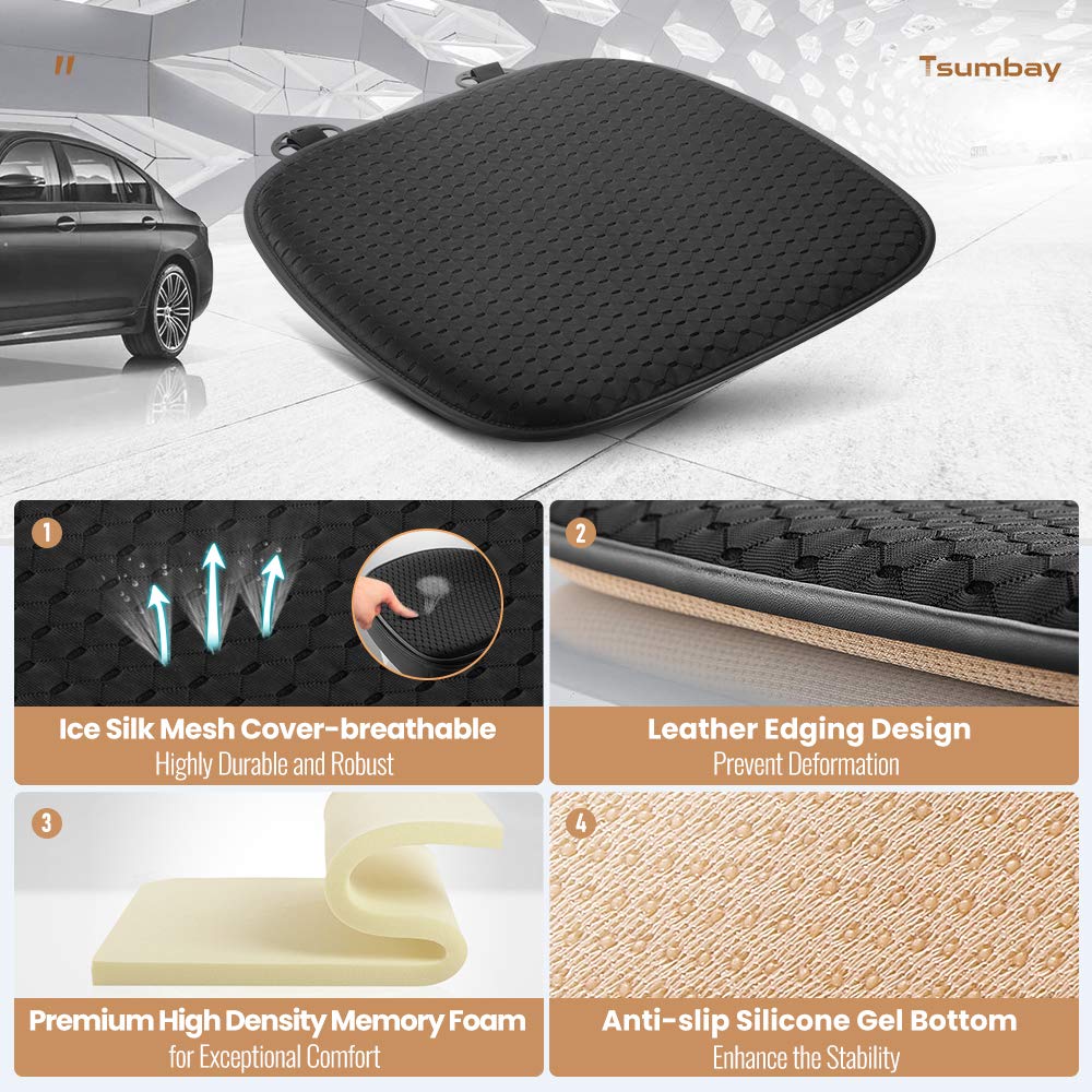 Tsumbay Car Seat Cushion Unique Mesh Fabric Pad Memory Foam Breathable Comfortable Soft Universal Home Office Seat Cushion