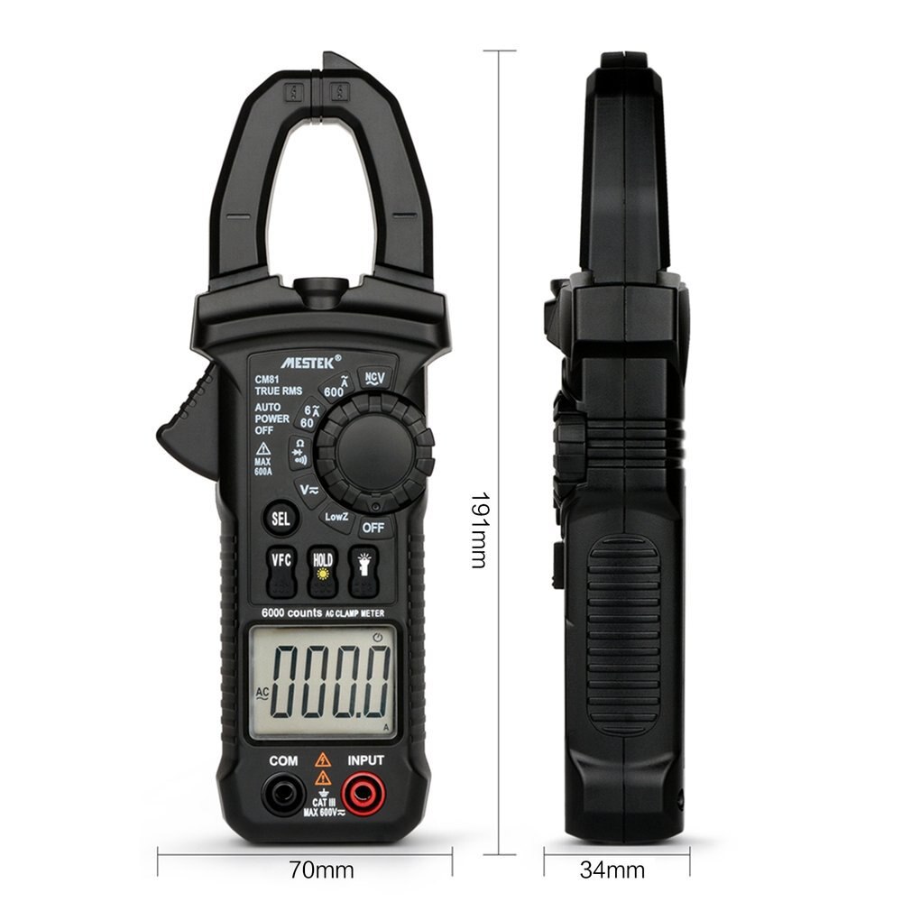 MESTEK CM81 Digital Clamp Meter True RMS Multimeter 5999 Counts AC/DC Volt Amp Ohm LowZ NCV Diode Tester with Flashlight