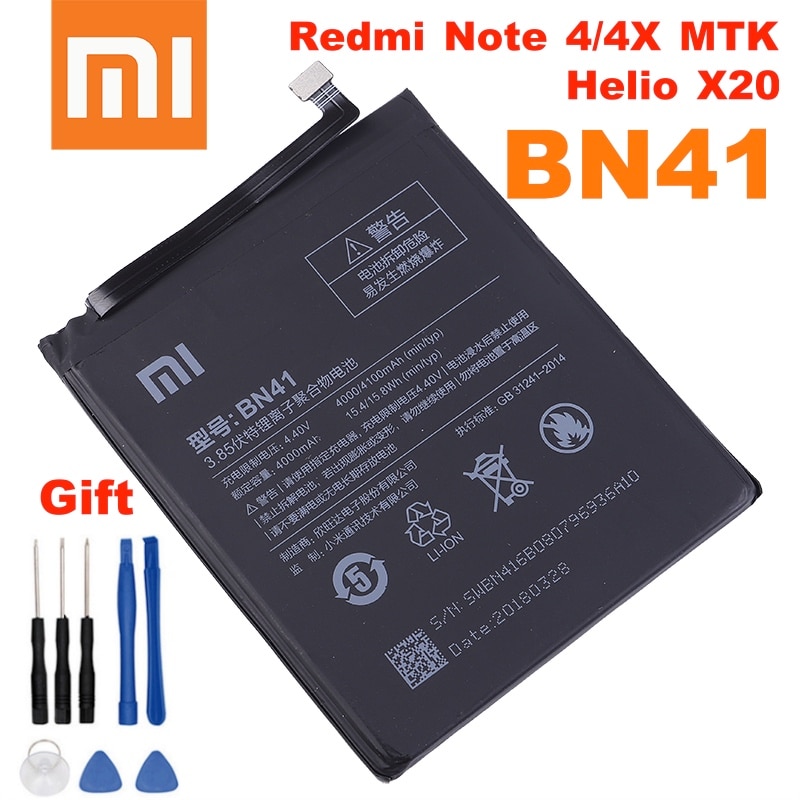 Xiao Mi Originele Batterij BN41 4100Mah Voor Xiaomi Redmi Opmerking 4 Hongmi Note 4 / Note 4X Mtk Helio x20 Telefoon Vervangende Batterijen