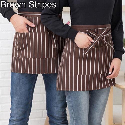 gestreift Plaid halb-Länge Kurze Taille Schürze mit Tasche Gastronomie Koch Kellner Bar: Braun Streifen