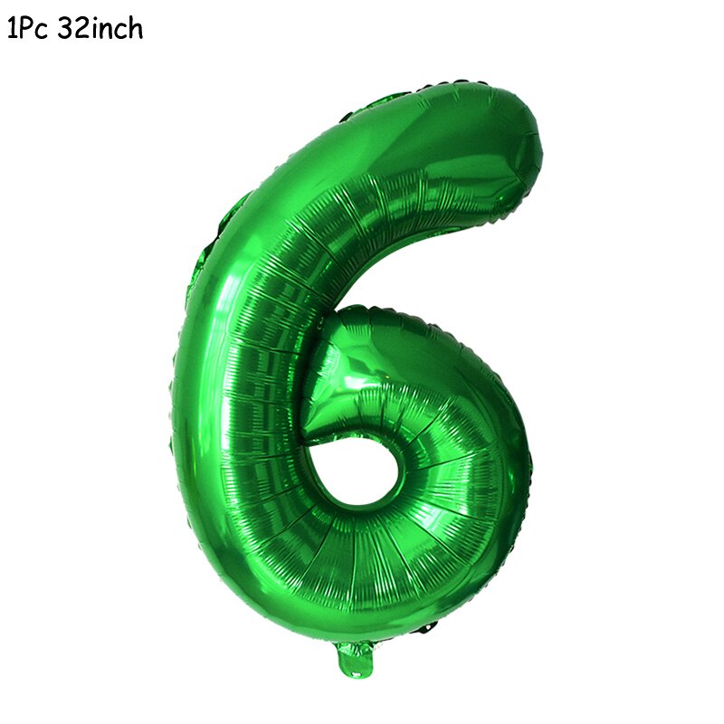 11Pcs Green Foil Number Balloons Dinosaur Latex Balloon Kids Jungle Theme Birthday Safari Forest Party Decorations Baby Shower: 32inch number6