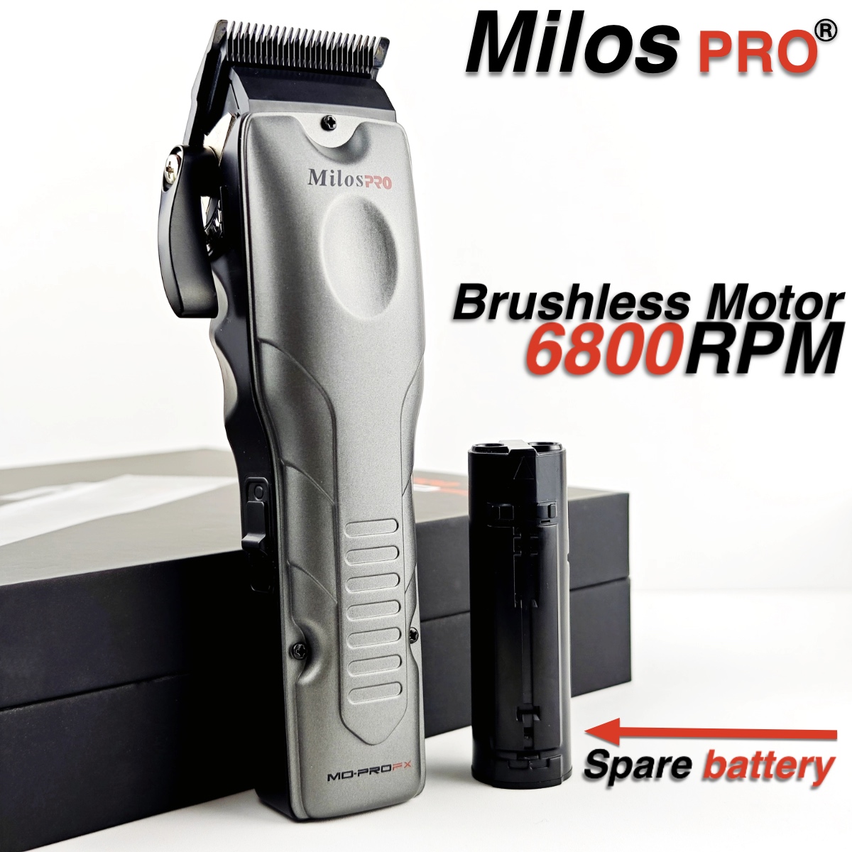 Milos PRO Electric Hair Clipper Brushless Motor 6800RPM Two Batteries Are Detachable 5 Adjustable Length DLC Blade