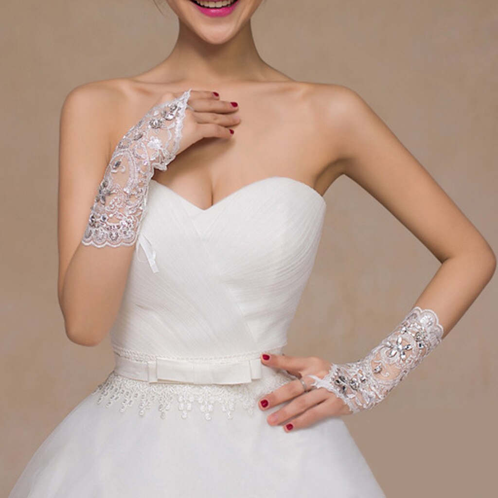 Guantes de encaje con lentejuelas para de novia, guantes transpirables para novia, accesorios de vestido de de boda, guantes de novia