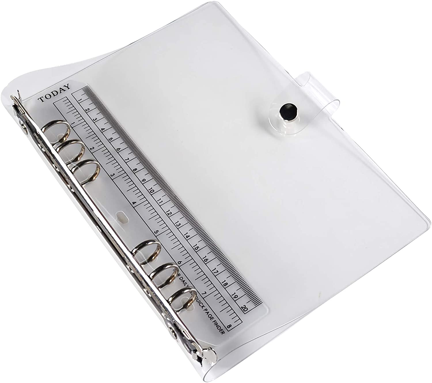 A5 /A6 Transparent 6 Ring Binder Cover Clean Soft PVC for Refillable Notebook Shell with Snap Closure and 1 Ruler