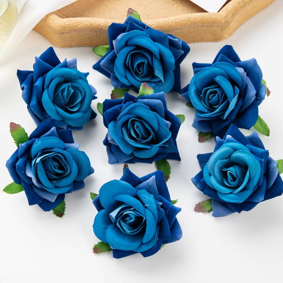 10 stuks kunstbloemen voor plakboek nieuwjaarsdecoratie bruiloft buiten tuin kerst huis bonbondoos flanel opgerolde rozen: Blauw