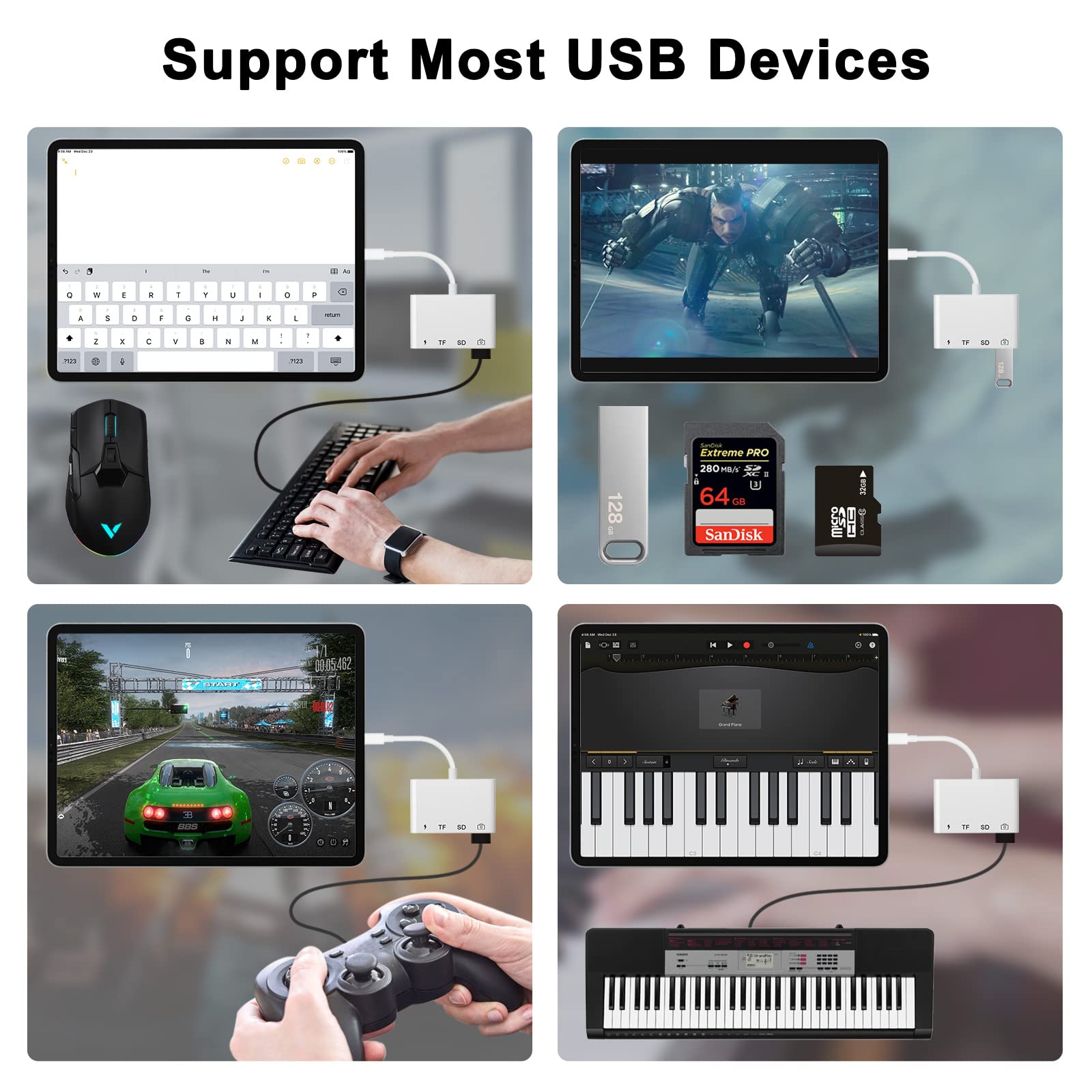 4-in-1-USB-Kartenleser SD/TF-Karte für iPhone 14 13 12 11 Profi Max Blitz Schnellladeanschluss für iPad-Kamera-MacBook-Adapter