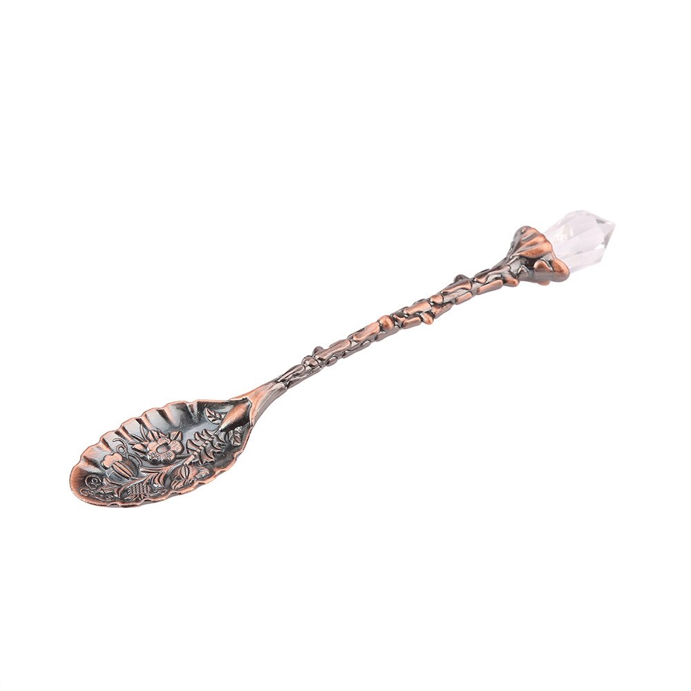 Alloy Crystal Retro Coffee Tea Spoon Court Tree Branch Small Spoonful Dessert Spoons For Afternoon Tea Little For Souvenir: red-copper 
