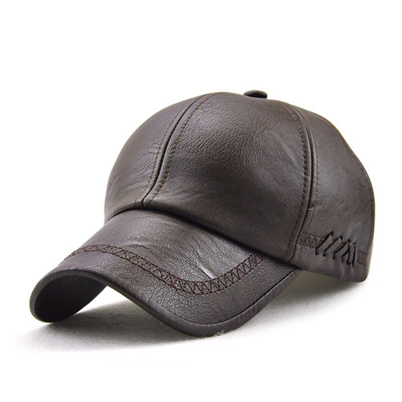 Gorra de cuero de para hombre, gorras de béisbol masculinas de cuero sintético, de , Snapback, sombreros ajustados: Dark brown