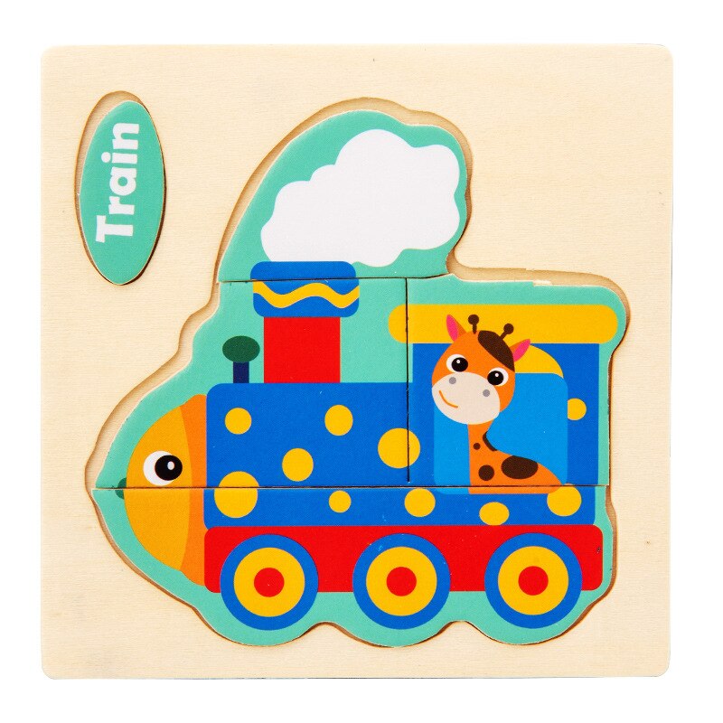 1Pcs Cartoon Wooden Animal and Transportation 3d Puzzle Jigsaw Wooden Toys for Intelligence Kids Baby Early Educational Toy: 10-train