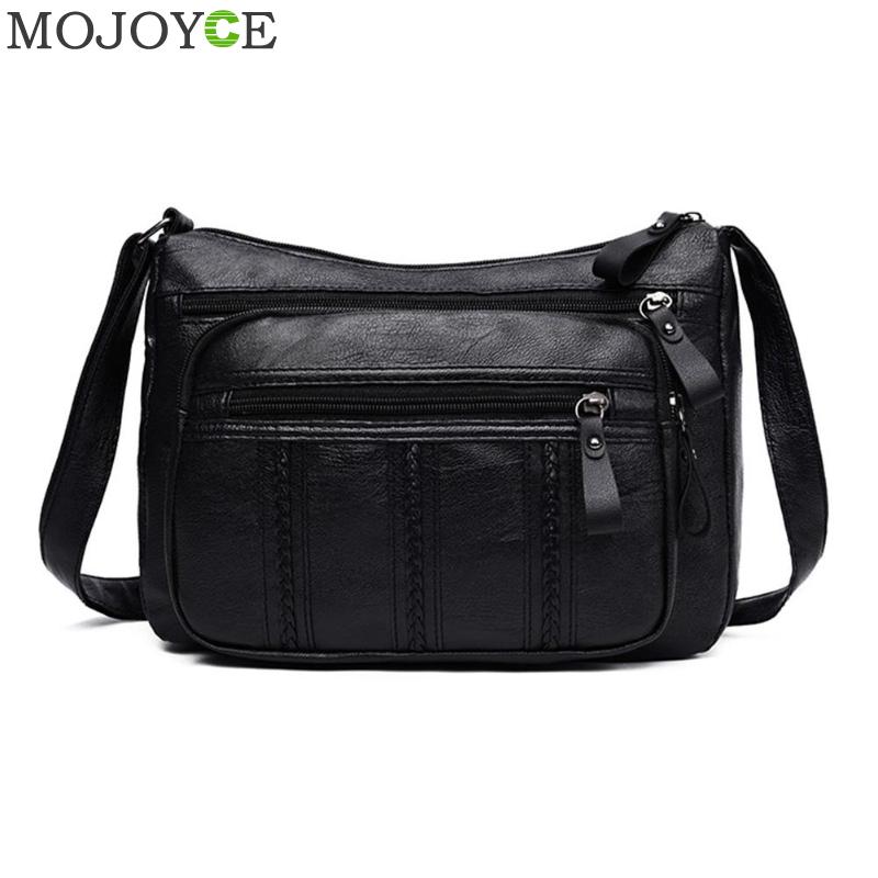 Messenger bag kvinner pu lær stor kapasitet multi lomme glidelås skulder håndveske ren farge uformelle crossbody vesker