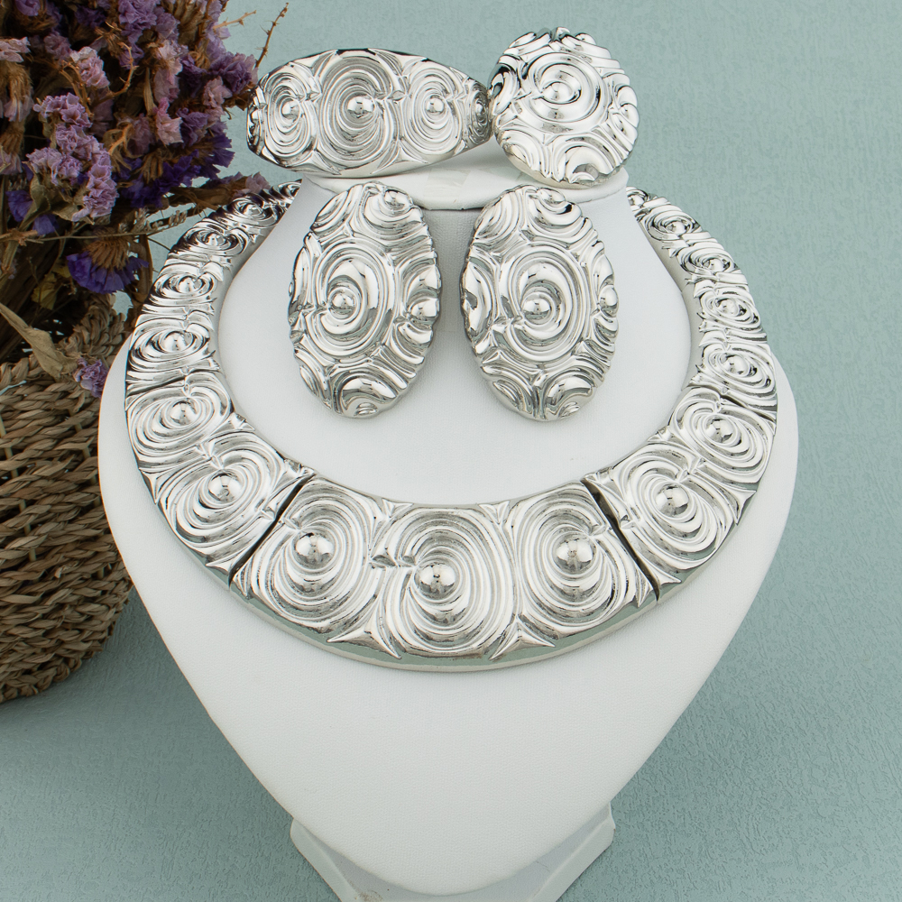 Dubai Big Sieraden Set Voor Vrouwen Bruiloft Bruid Ketting Brazili Vergulde Collor Oorbellen Armband Ring Voor Party: Gerhodineerd
