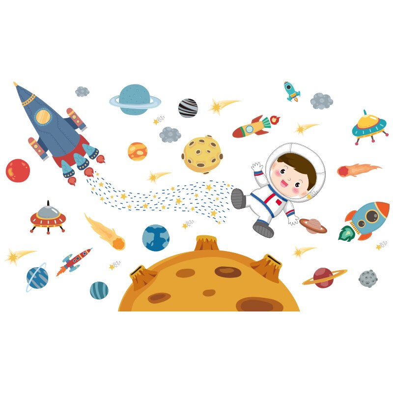 [shijuekongjian] ruimte muurstickers vinyl diy planeten raketten muurstickers voor kinderkamers babykamer huisdecoratie