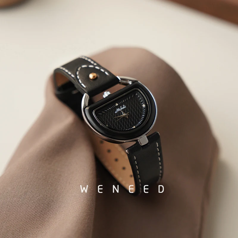Relojes Vintage de cuero para mujer, ligeros, de lujo, con sentido del para personas mayores, reloj de cuarzo para mujer, Relojes con temperamento para mujer: Café
