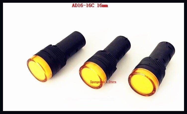 5 stks/partij AC/DC 12 v, 24 v, 110 v, AC220V Geel AD16-16C 16mm Mount Size LED Power Indicator Signal Light Pilot Lamp
