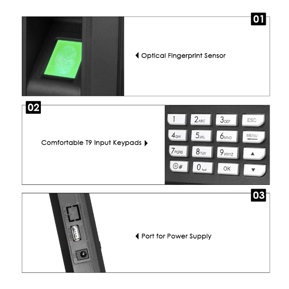 2.4inch Intelligent Biometric Fingerprint Password Time Clock Attendance Employee Checking-in Recorder Machine With USB driver