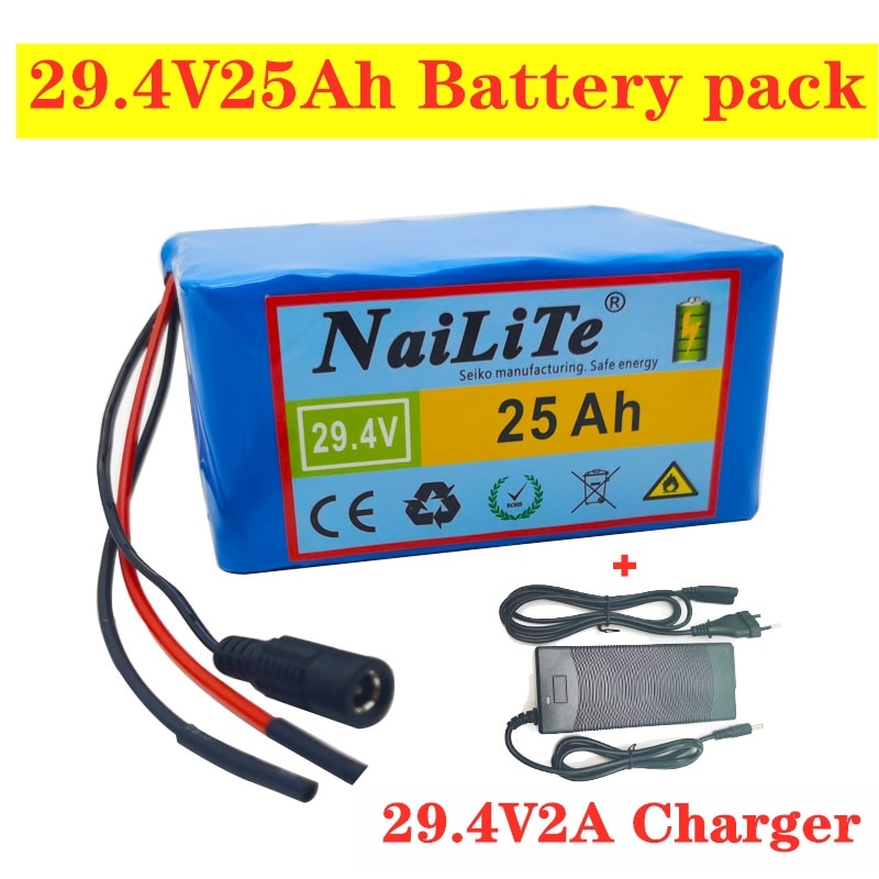 Echt 24 V 25ah Batterij 250W 350W 29.4V 7s5p, voor Tas Rolstoel Elektrische Fiets Lithium Ion Batterij + 2A Charger