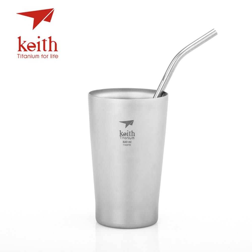 Keith Titanium Rietje Met 1 Schoon Borstel Bocht En Rechte Familie Drink Rietjes Camp Hike Milieuvriendelijke Food Grade 21cm