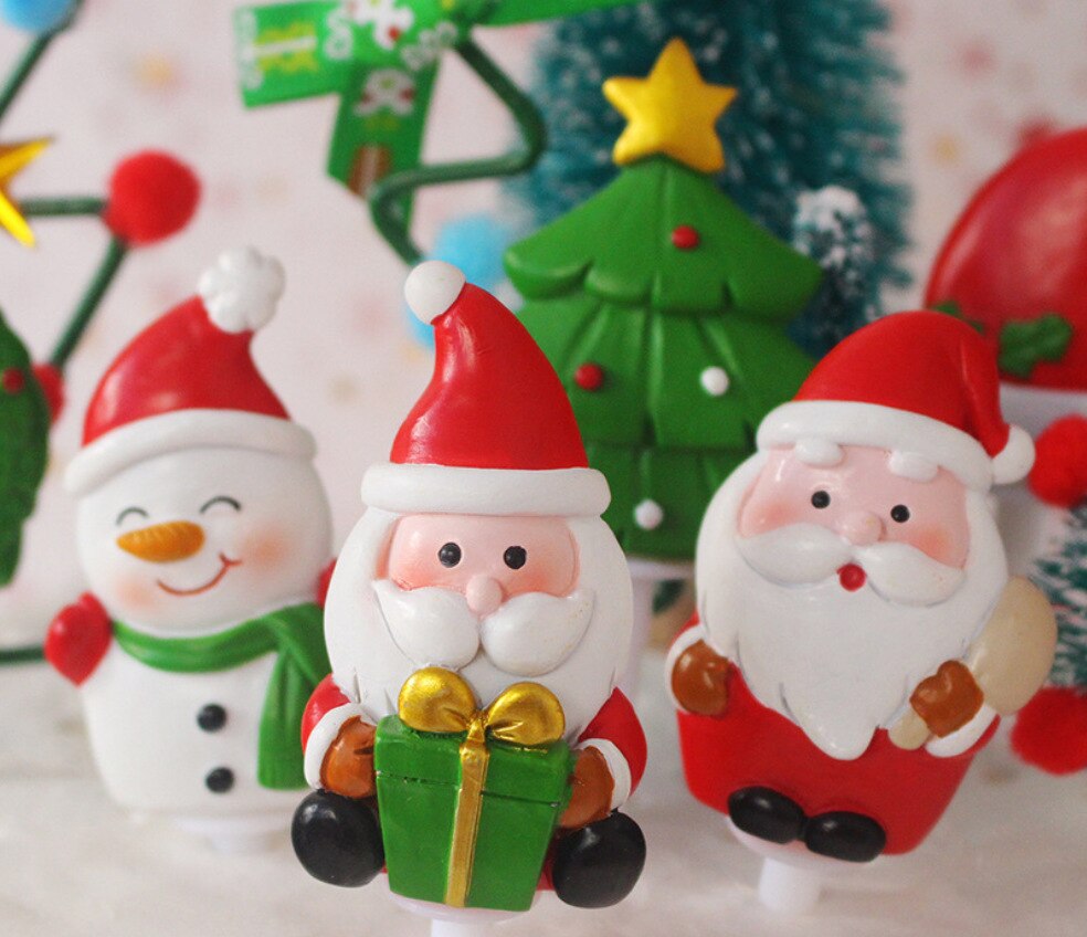 Merry Christmas Cake Toppers Cute Santa Claus Cake Decor Xmas Tree Cupcake Topper Merry Christmas Decor for Home Noel